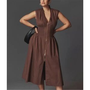 Anthropologie The Tommie Cap Sleeve Smocked Front-Zip Shirt Dress Sz 1X NWT